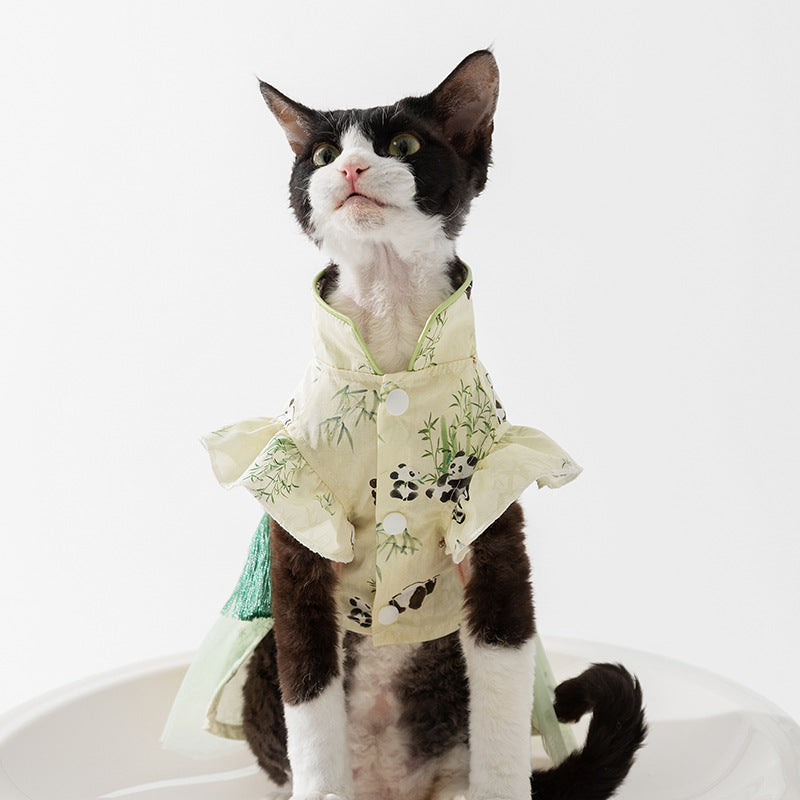 Robe d'été de chat de Sphynx avec boucle pour les pandas de laisse en bambou