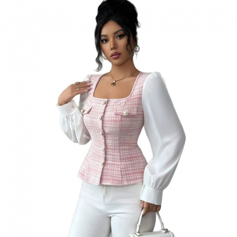 Haut de manches de patchwork mode pour femmes