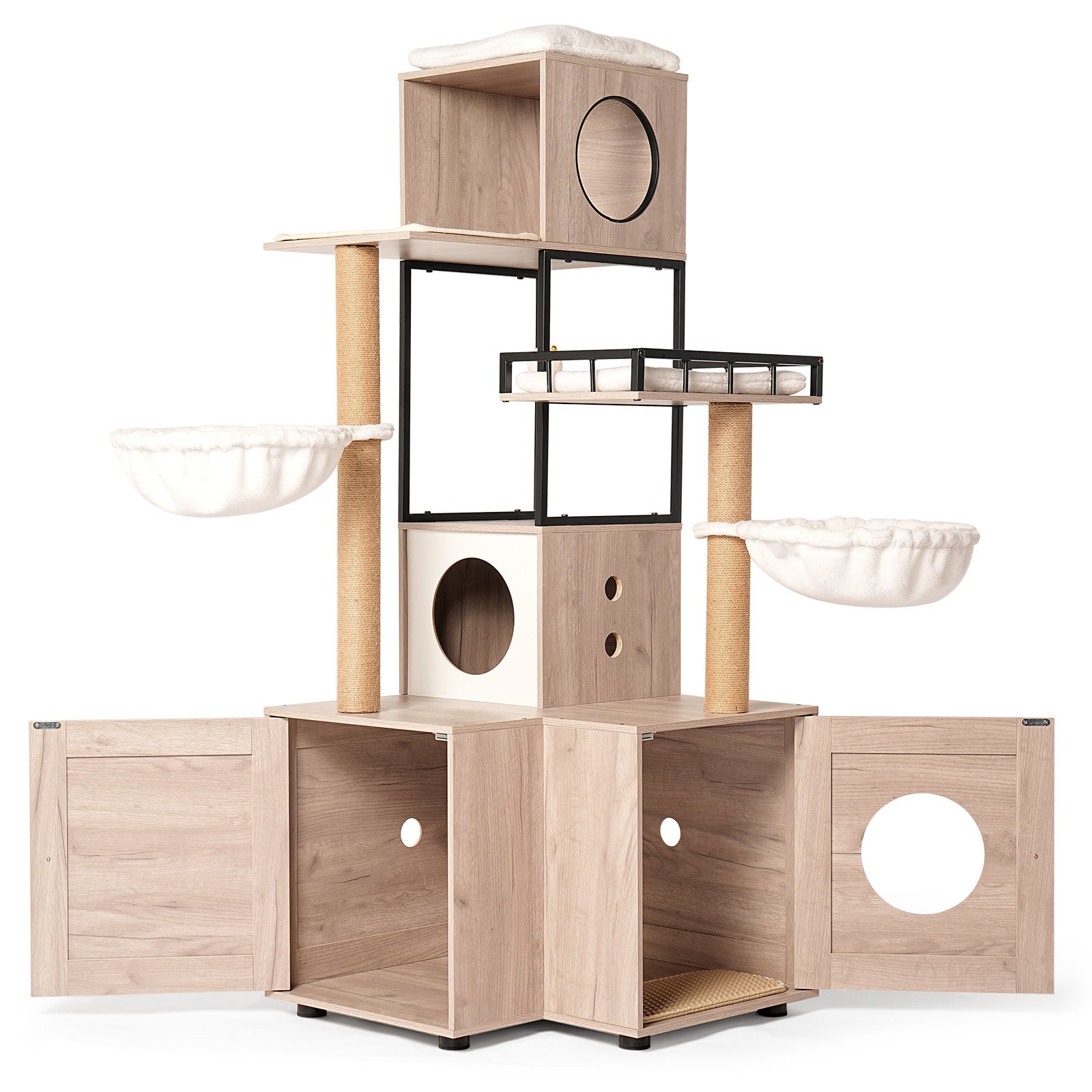 Arbre à chat multifonctionnel de 63" avec boîte à litière - Comprend un coussin lavable amovible