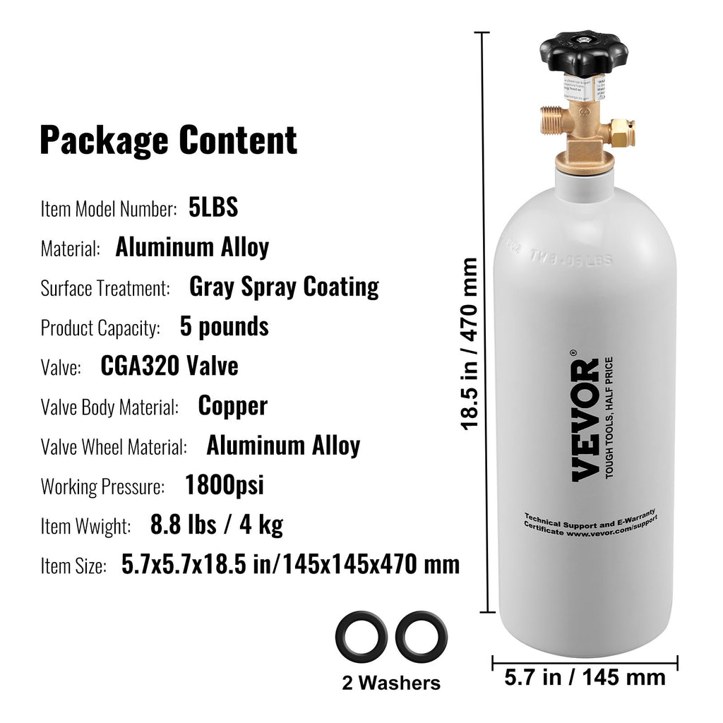 Cylindre à gaz d'aluminium VEVOR 5 Lbs