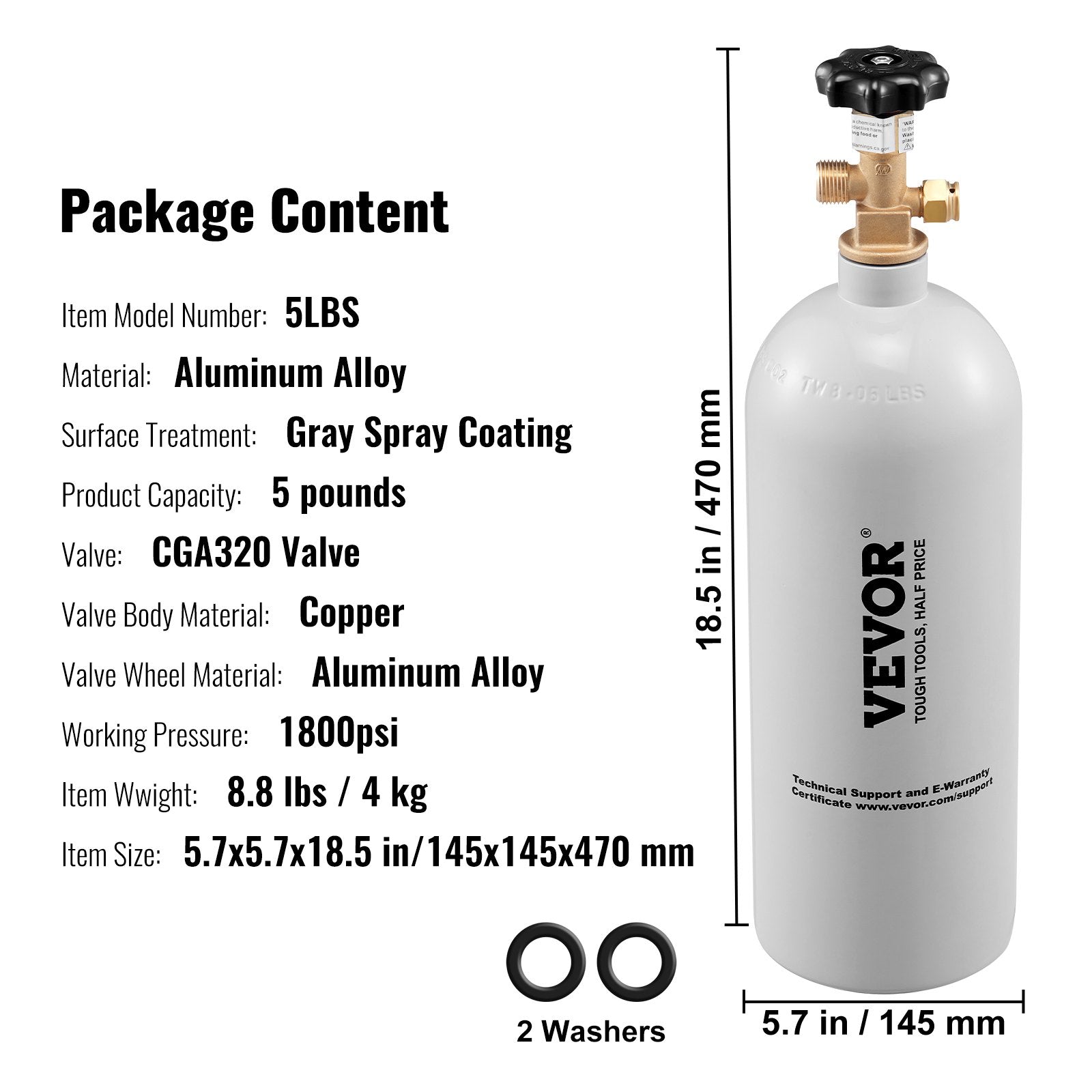 Cylindre à gaz d'aluminium VEVOR 5 Lbs