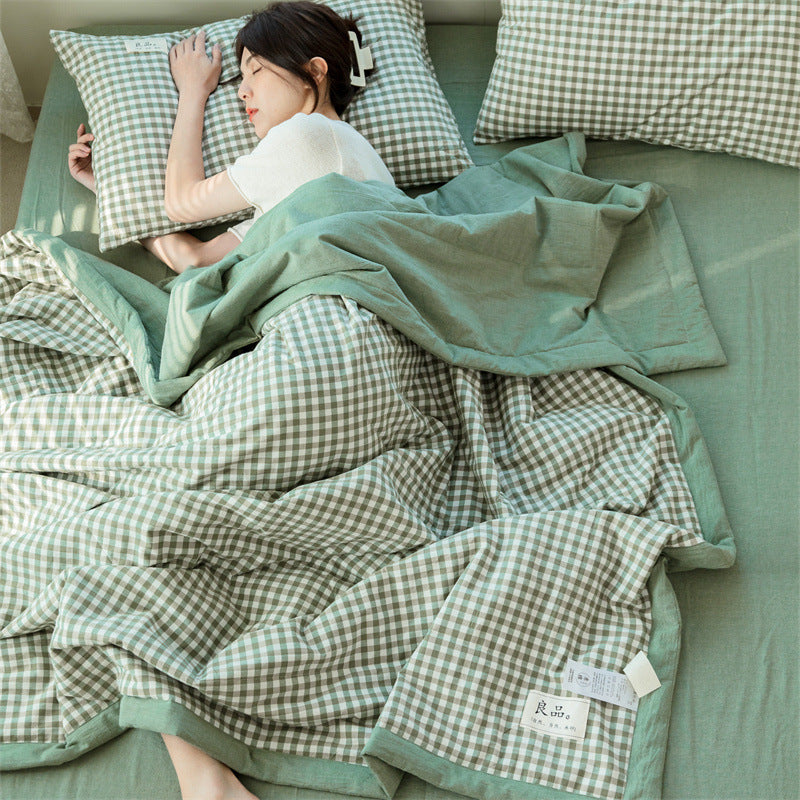 Couette de refroidissement d'été en coton lavé teint au fil, de style japonais