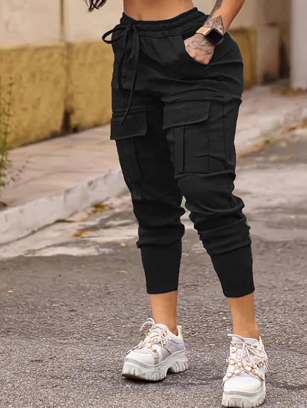 Pantalons de fret haute taille pour femmes Drawstring Multi Poches Stretchy Pantalons Casual Fashion verss