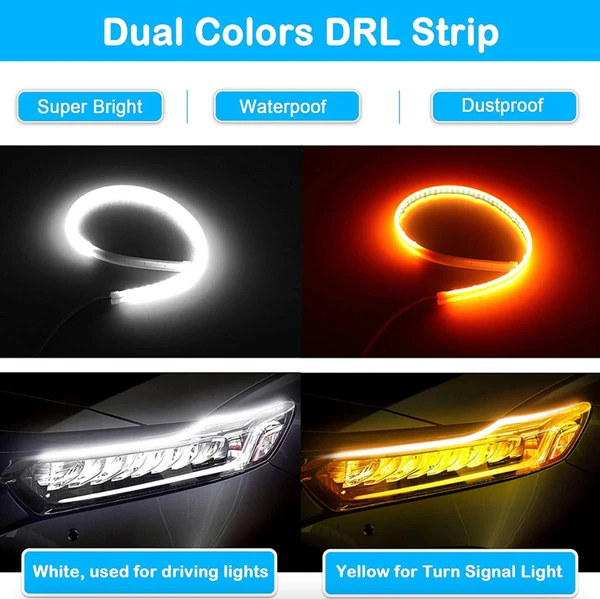2 X 60CM Slim Amber Séquentielle LED flexible DRL Tour bande de signal pour phare