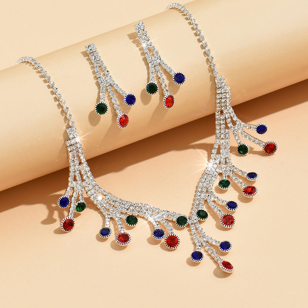 Style coloré Strass Boucles d'oreilles et colliers en strass