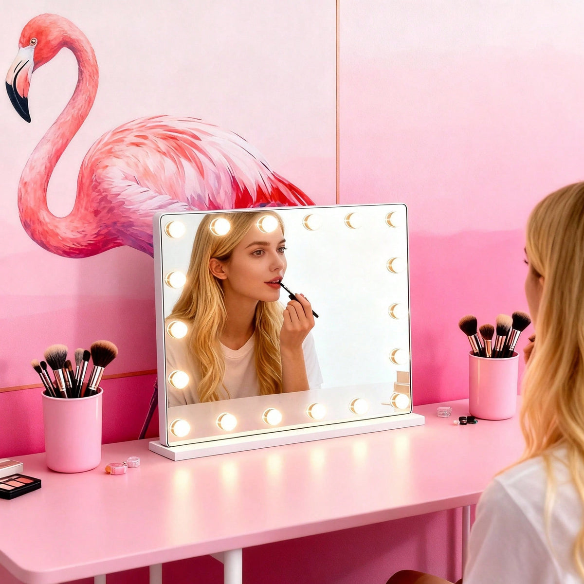 Miroir LED Vanity avec 15 ampoules - Multi Color Lighting Miroir de maquillage rechargeable pour la maison