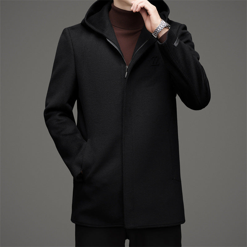 Laine réversible à capuche manteau d'hiver des hommes épaissi