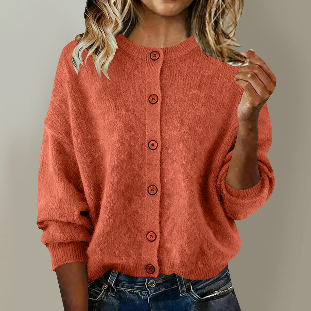 European and American Autumn and Winter Women's Knitted Round Neck Solid Color Long-Sleeved