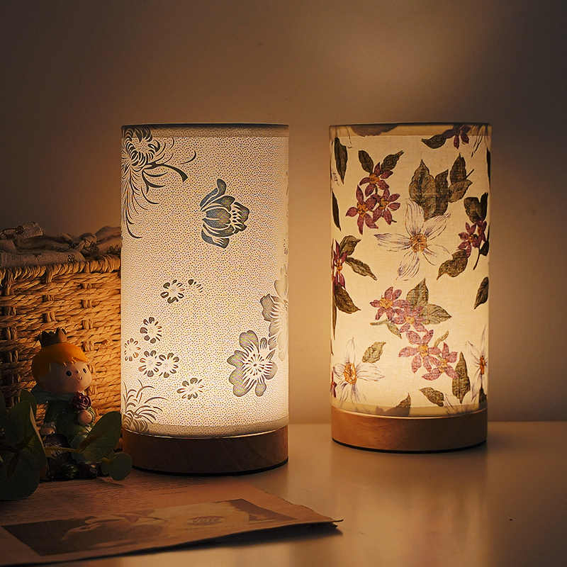 Creative Floral lampe de table tissu étude chambre dormir côté lit lampe atmosphère Remote Co