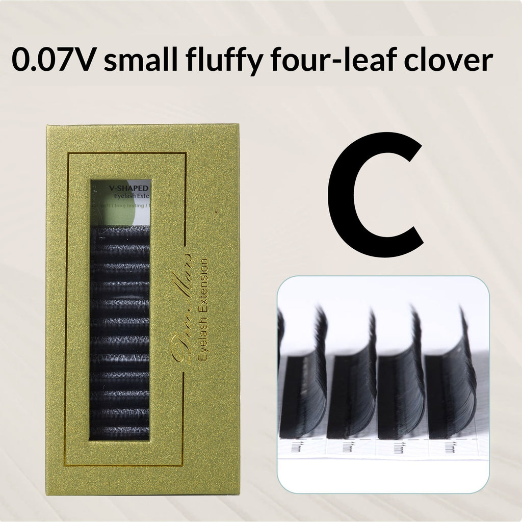 DeceMars Petite fleur de velours en forme de V Clover à quatre feuilles Grafting Faux cils doux et L