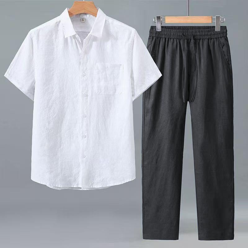 Chemise en coton et pantalons à manches courtes pour hommes