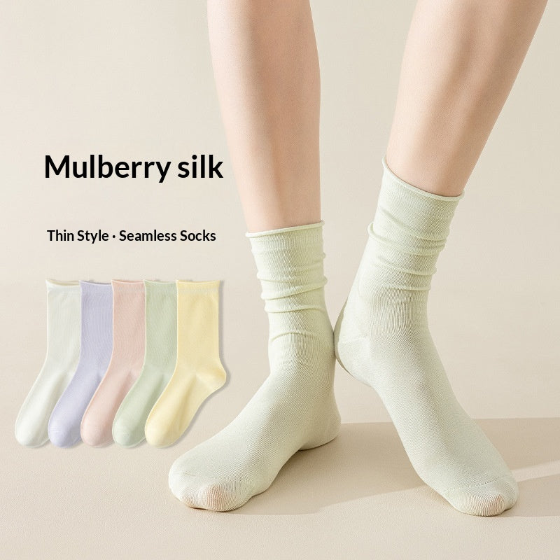 Springsummer Chaussettes mi-calf pour femmes en soie