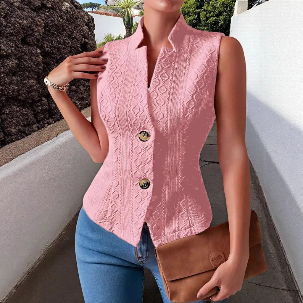 Veste de Veste sans manches à bouton V-Neck de style européen et américain amazonien féminin