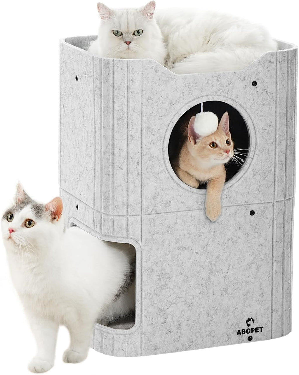 ABCPET Cat House Indoor Felt Cat Bed Scratch-résistant Kitten Cube avec lampe à bille suspendue