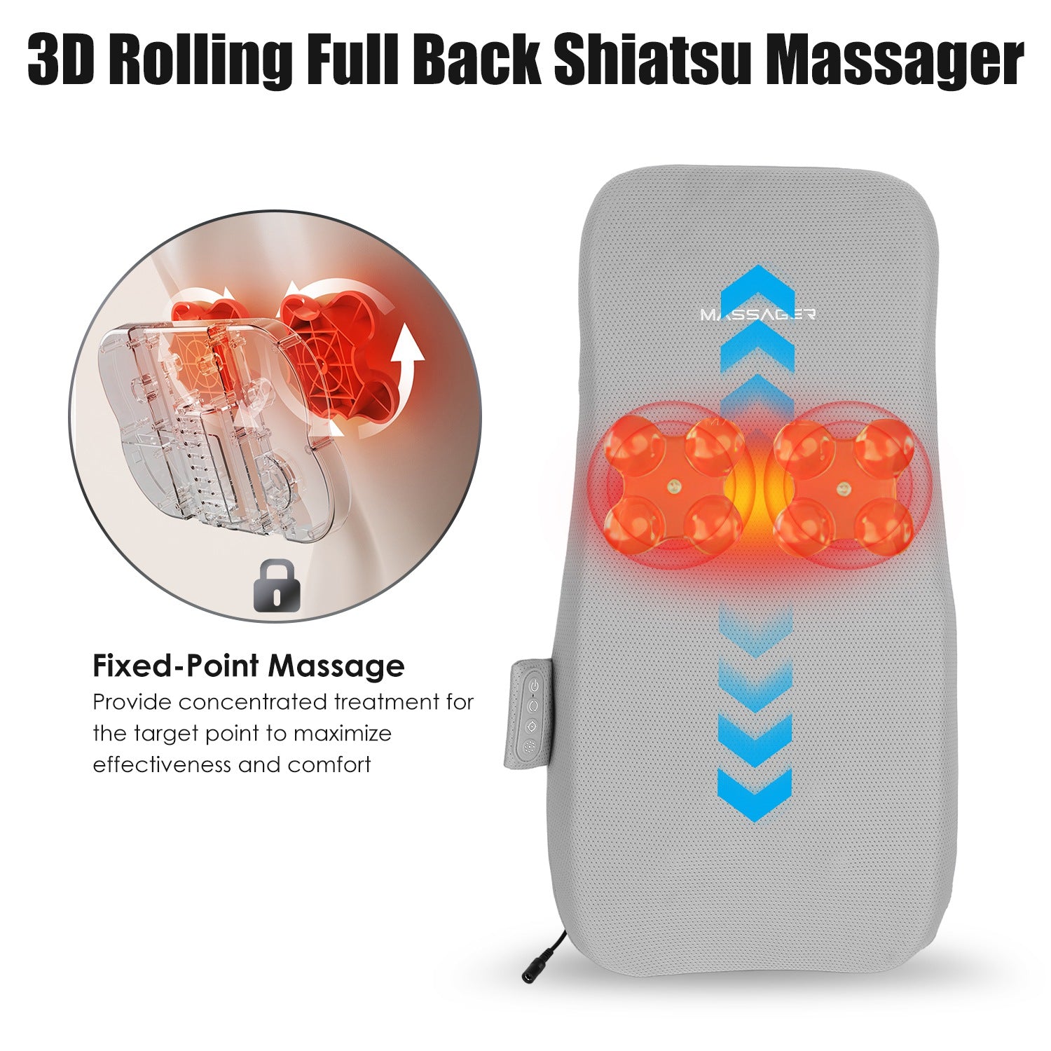 1 Set Massager dos complet avec noeuds à tricoter roulant Chauffage apaisant 3D de tissu profond Shiat