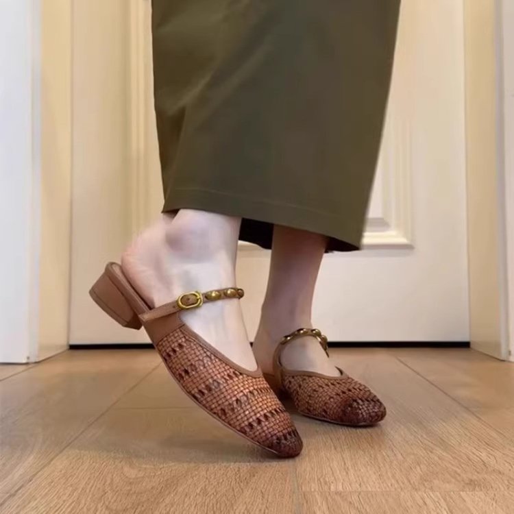 Femmes françaises romaines Pantoufles à orteils fermés Mule