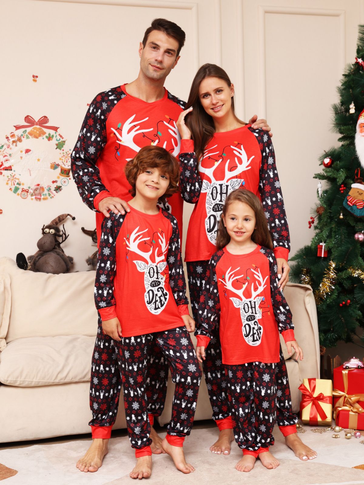 Lettre Snowflake Deer Christmas Parent-child Suit Printed Homewear Pajamas