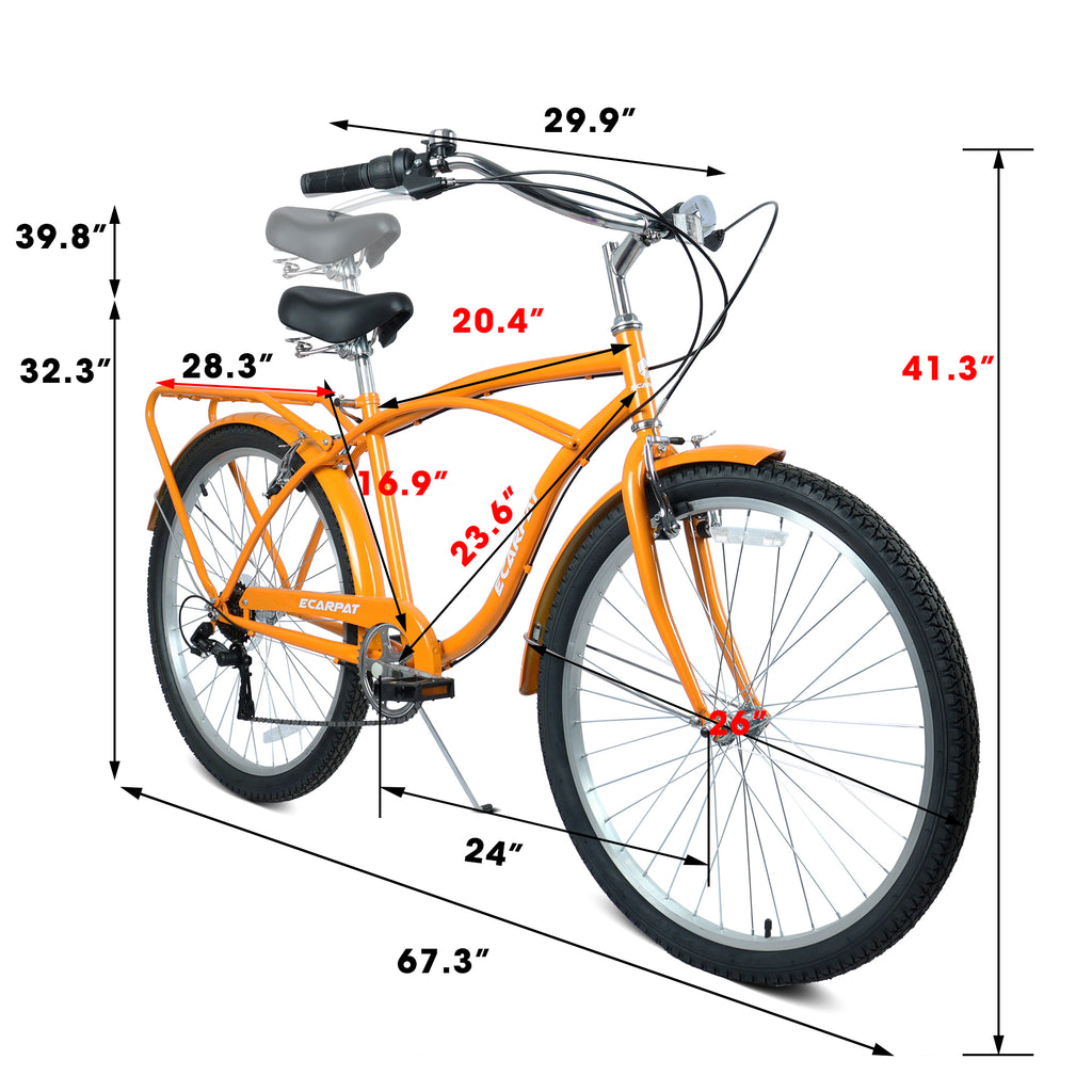 A26265B Vélo de croisière de plage de 26 pouces à 7 vitesses pour hommes et femmes