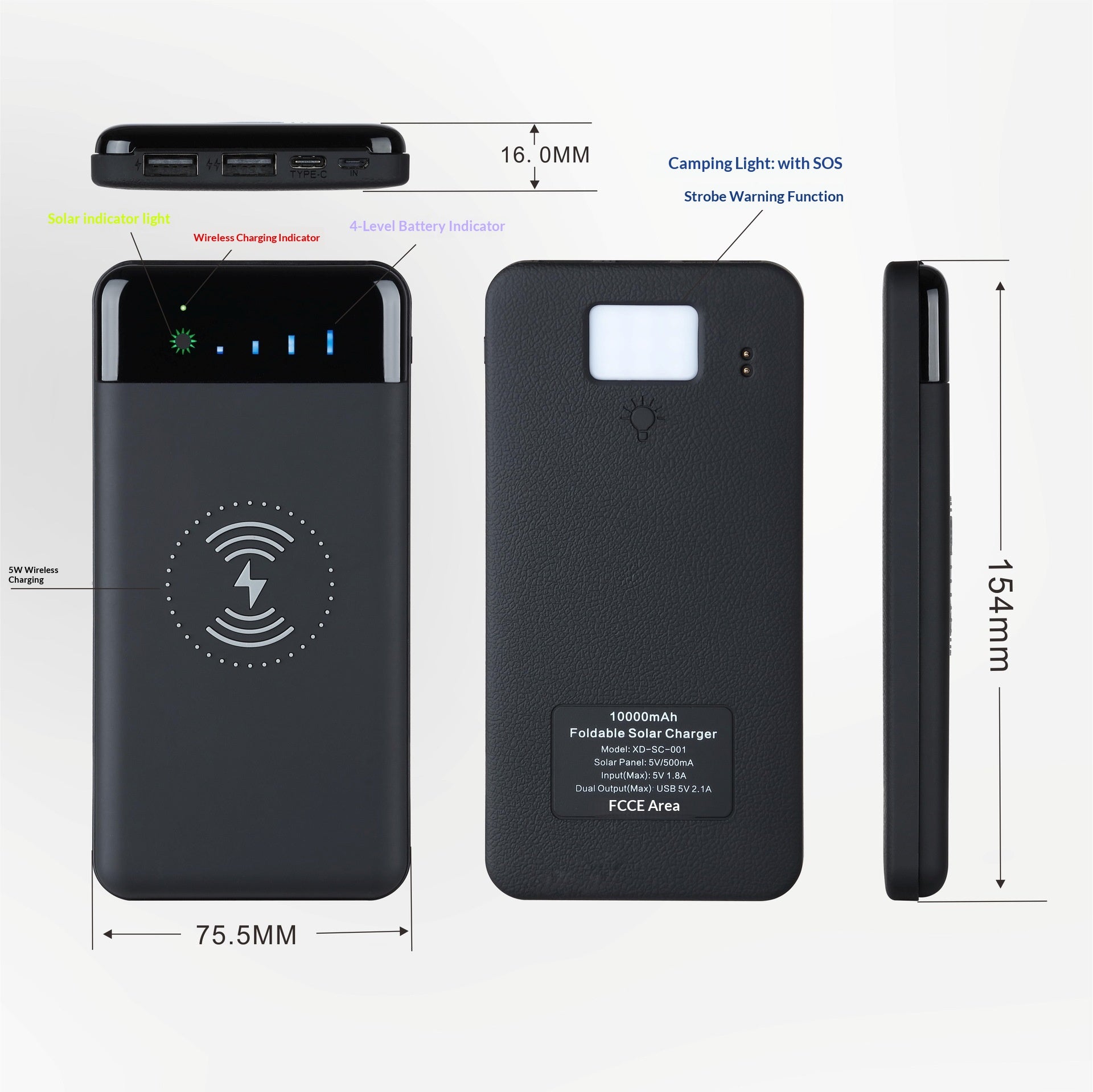 Banque d'alimentation extérieure pliable portable 10