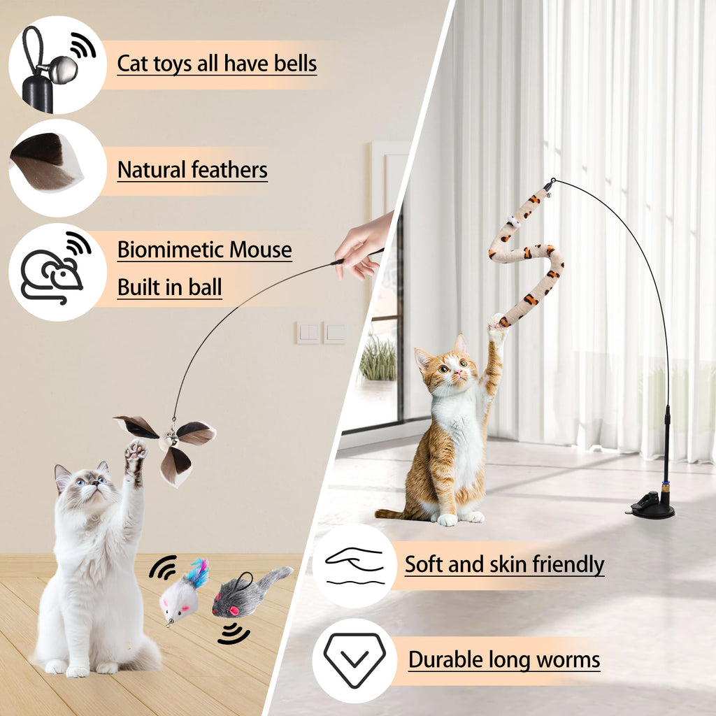 Jouets interactifs de baguette de chat 4in1 avec coupe à aspiration pour chat intérieur