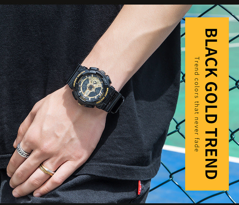 Classic Black Gold Sports Mode Double affichage Étudiant Montre électronique adolescents garçons A