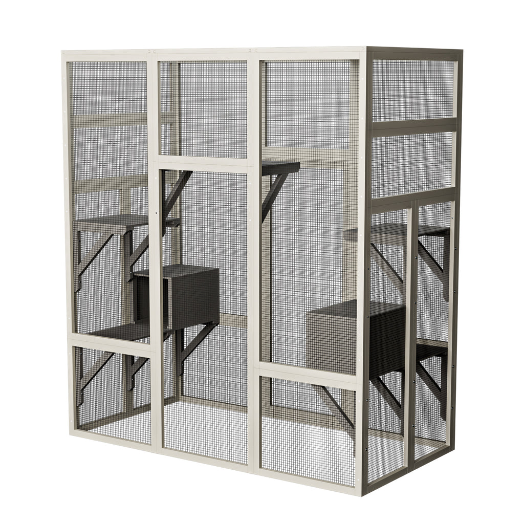 62,6" Maison de chat en bois d'extérieur gris Grand Catio