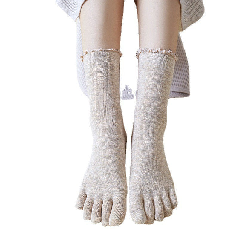 Chaussettes d'orteil en coton de dentelle mi-calf absorbant la sueur et respirant