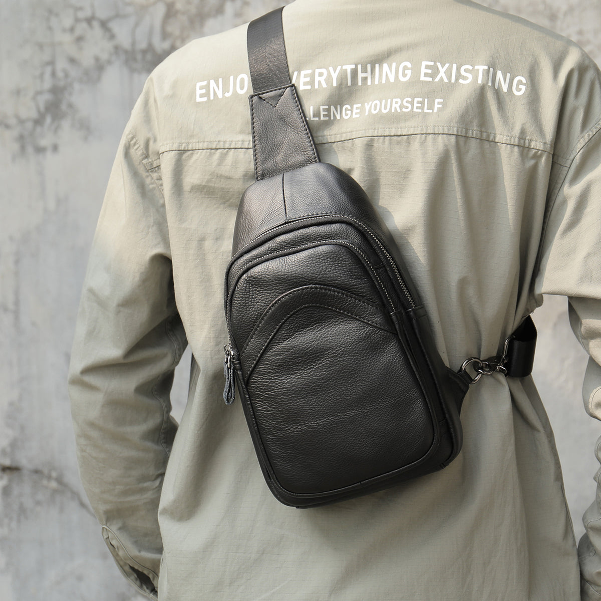 Sac de poitrine en cuir véritable pour homme