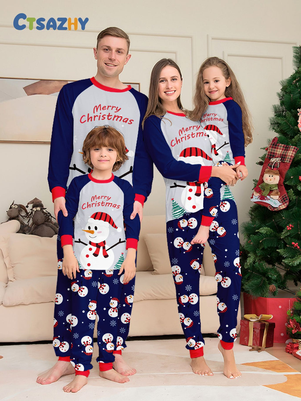 Snowman Snowflake Lettre Caricature Noël Parent-enfant Imprimé Homewear Pajamas