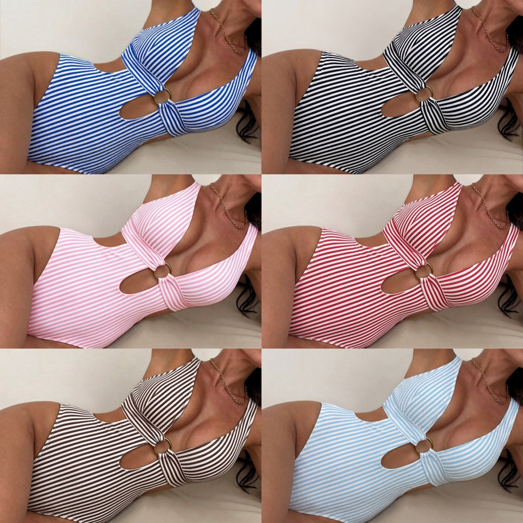 Maillot de bain rayé d'une pièce pour femmes