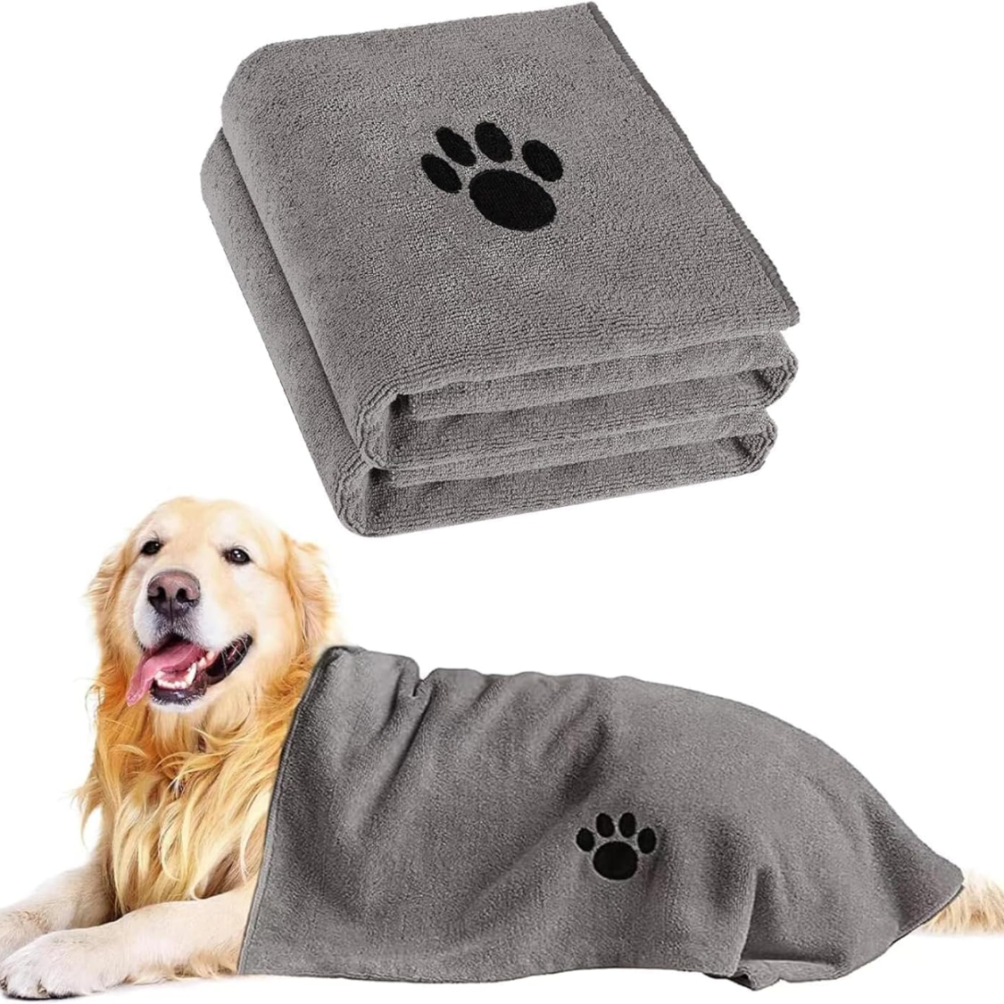 Serviette pour chien en microfibre, lot de 2, ultra absorbante