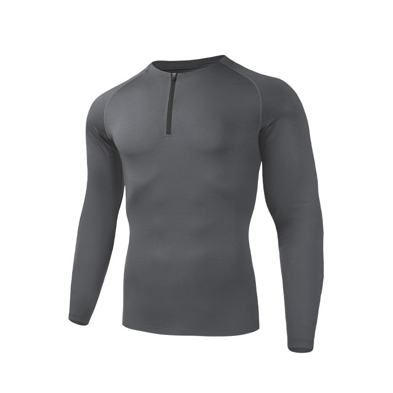 T-shirt sport demi-zip à manches longues pour hommes à séchage rapide
