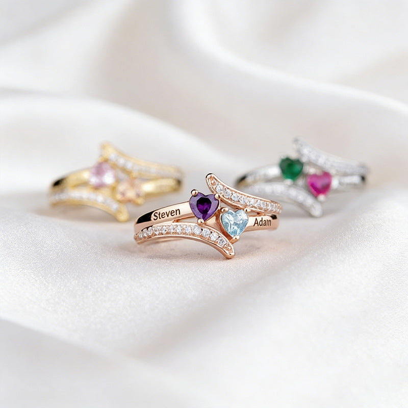 Vente Light Luxury Valentine's Day Double Love Anniversaire Stone Carving Ring