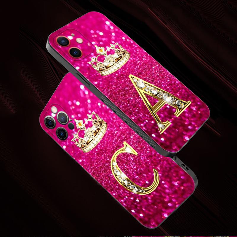Golden Diamond King Crown Letters Case téléphonique
