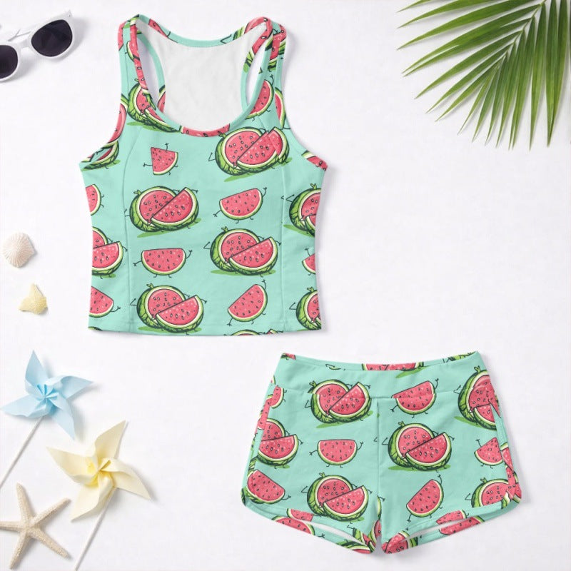 Girls' fashionable swimsuit set with watermelon print