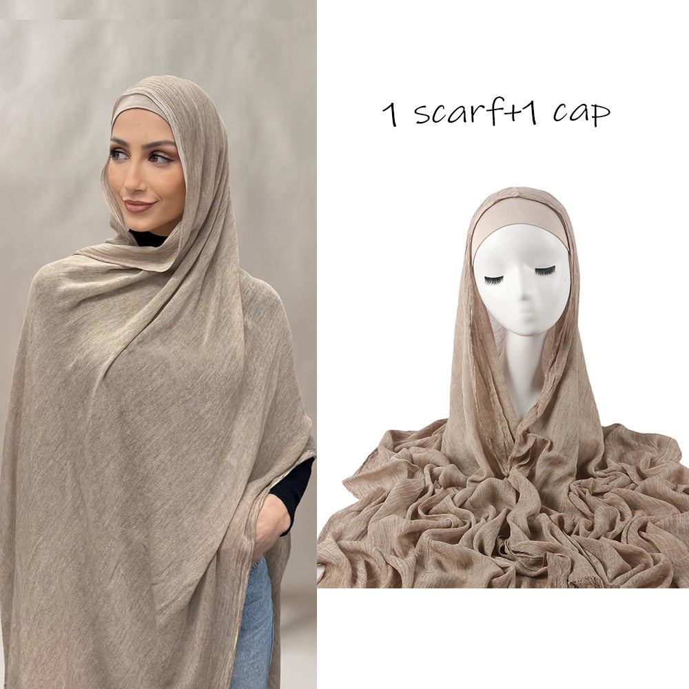 Femmes Solid-couleur plissé Faux Hijab