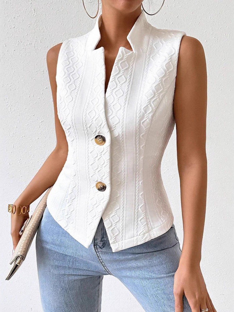 Veste de Veste sans manches à bouton V-Neck de style européen et américain amazonien féminin