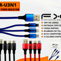 Câble de charge 3 en un Type-c/ios/v8 Interface 1m Bleu