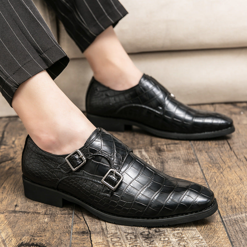 Chaussures en cuir homme de style britannique avec un orteil carré et motif embossé