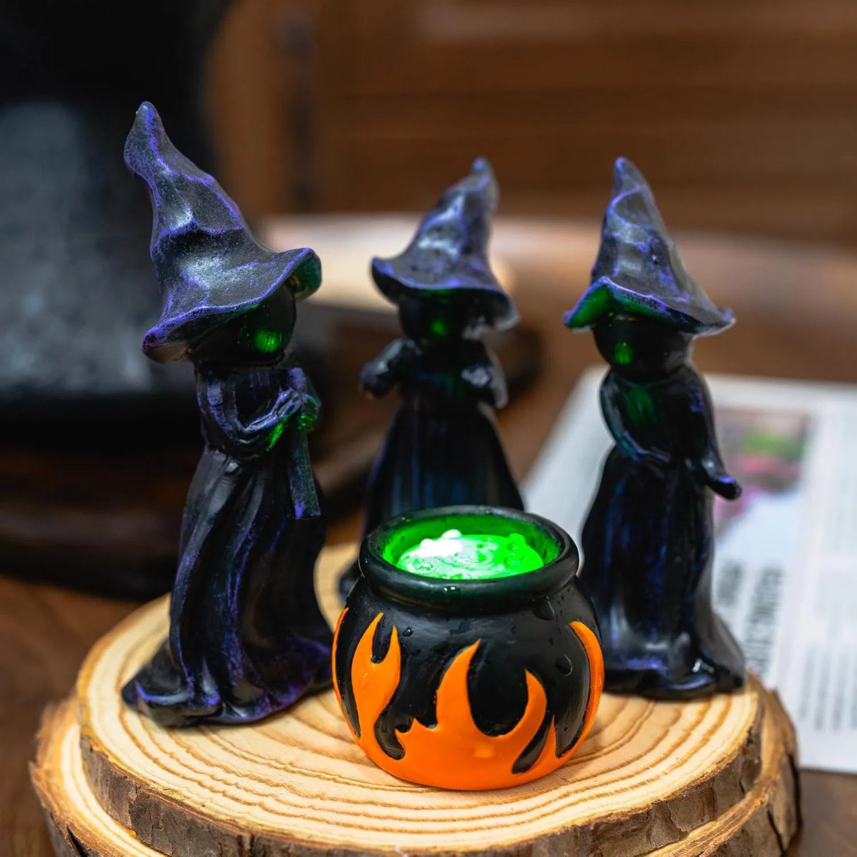 4 PCS Halloween Miniature Witches Cauldron Figurine Table Décoration