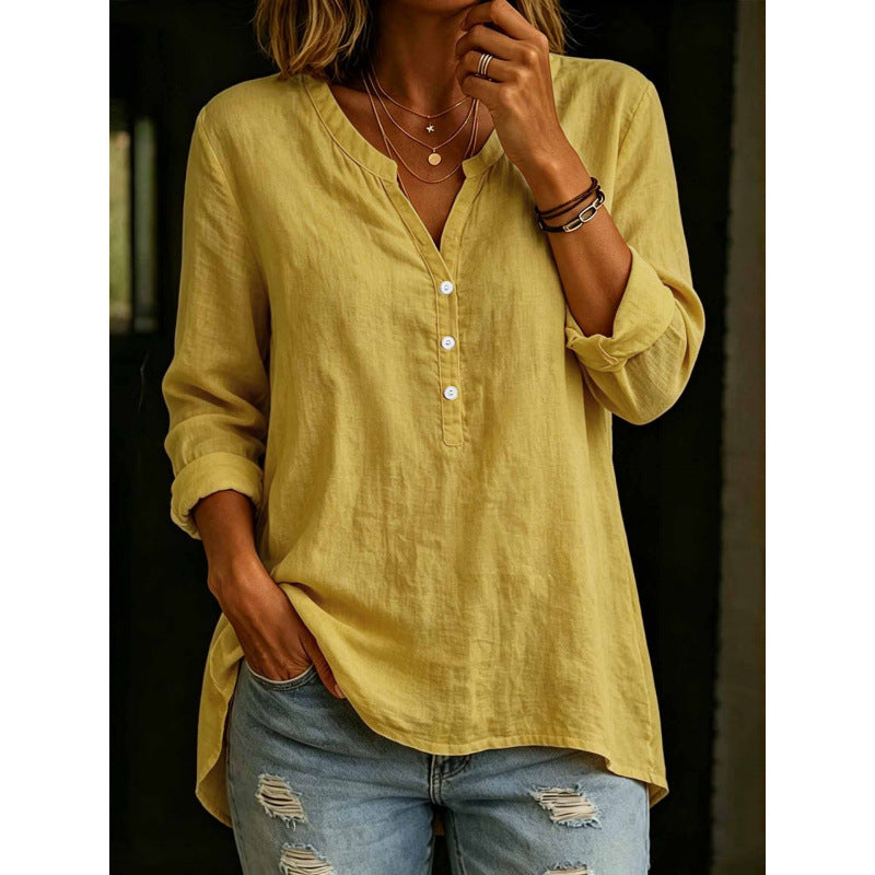 Chemise à boutons à point fixe en couleur solide pour femmes