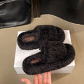 Plateforme Automne Hiver Coton Pantoufles Fuzzy Pantoufles Femmes Outdoor Vintage Fashion Furry