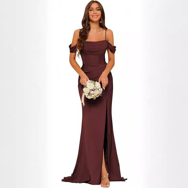 Hors-l'épaule Satin demoiselle d'honneur Corset Ball Gown
