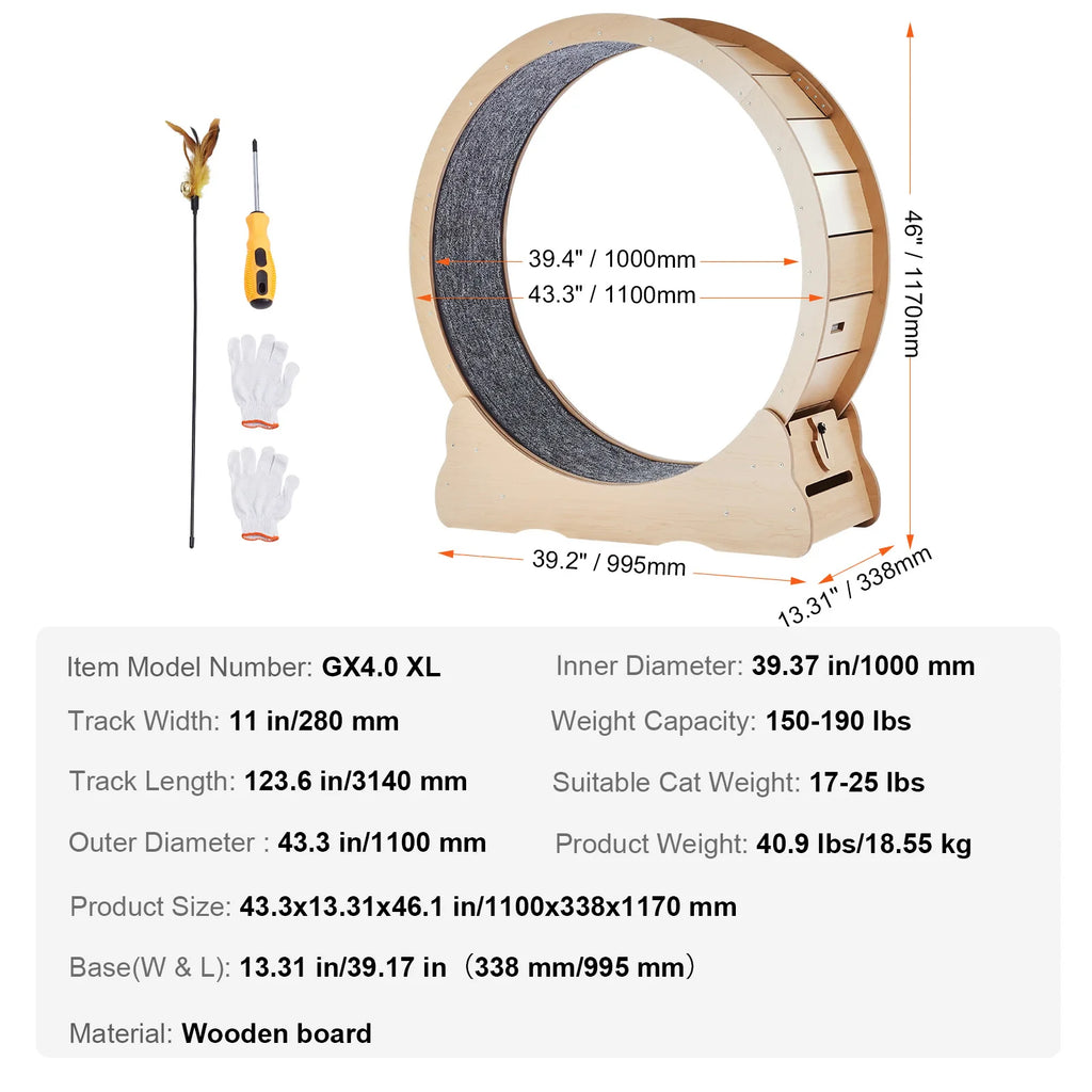 Roue d'exercice de chat en bois Grande roue tapis de chat pour roues de course de chat intérieur avec Deta
