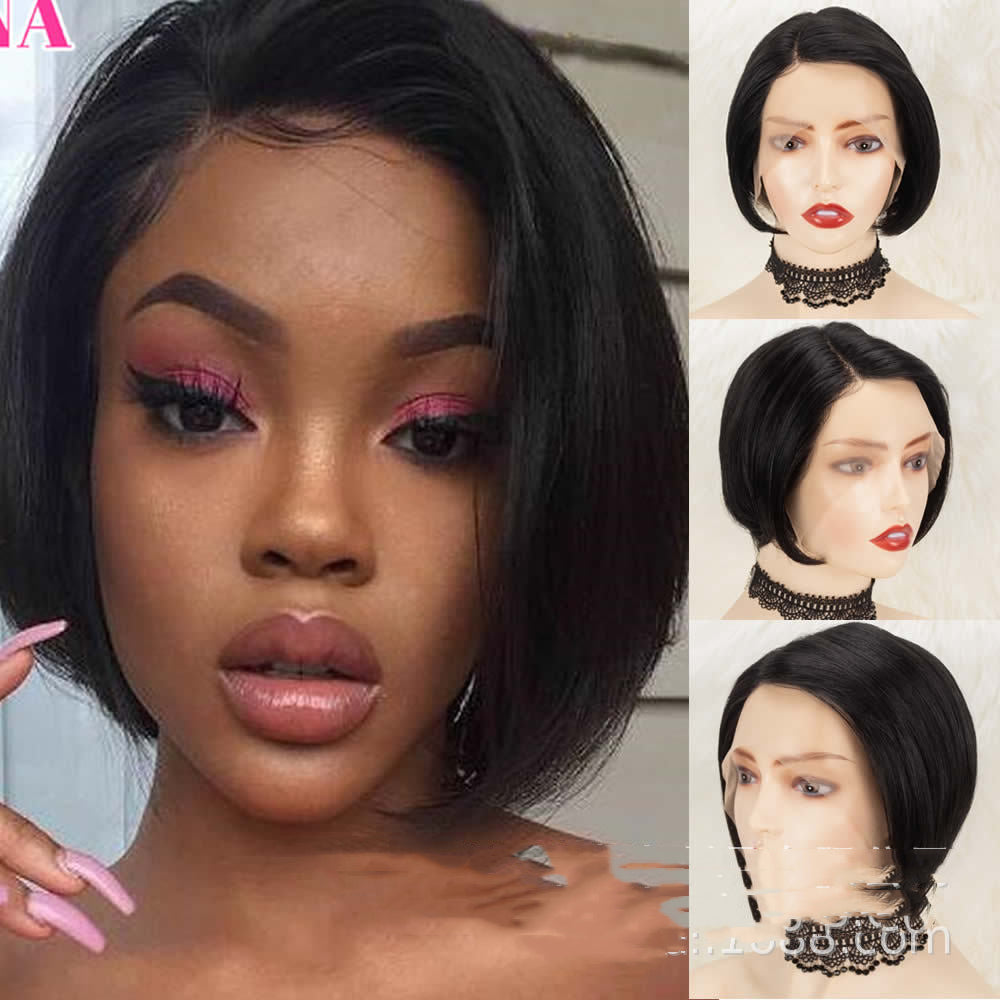 Perruque Pixie véritable cheveux devant dentelle