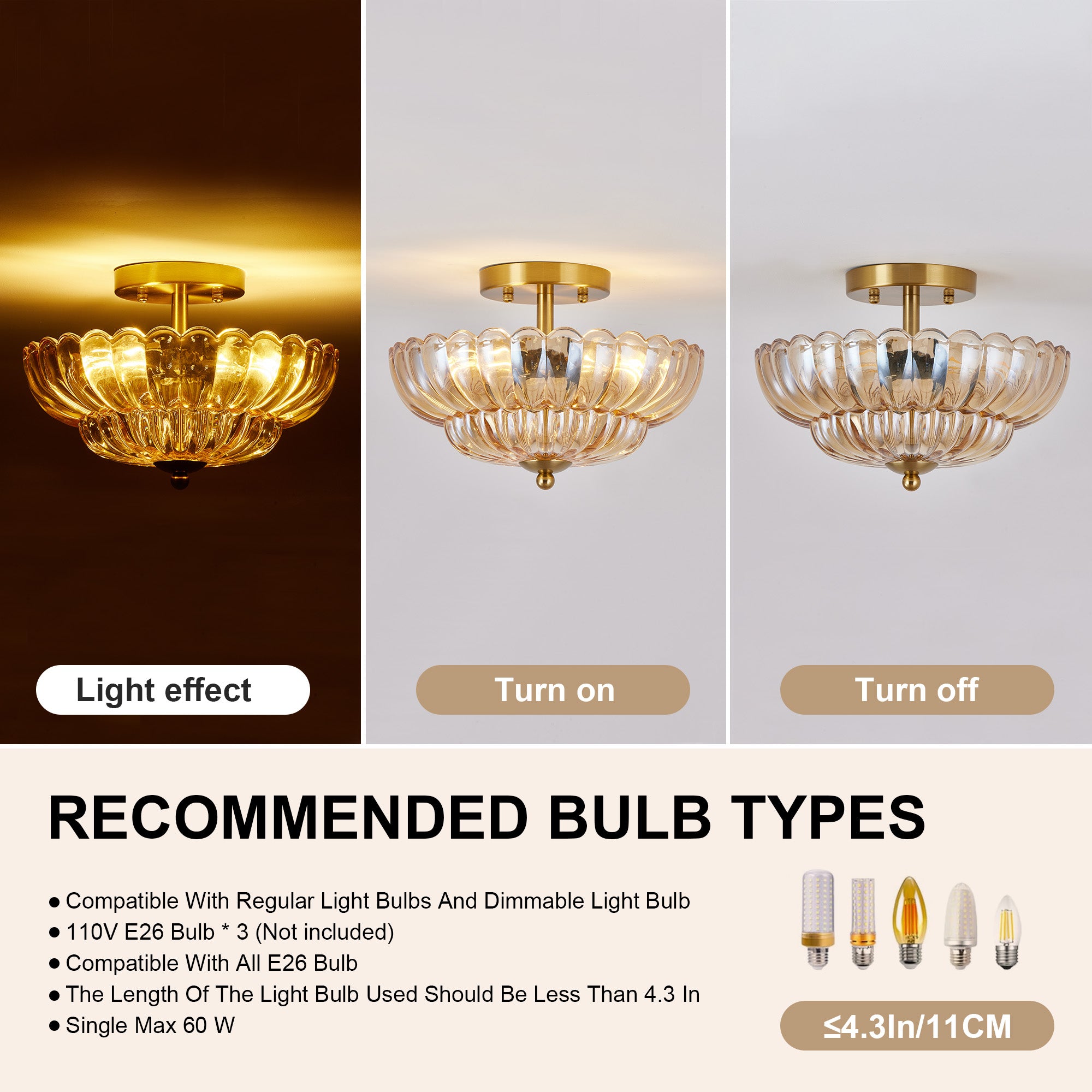 11.8 pouces Semi Flush Mount Plafond lumière