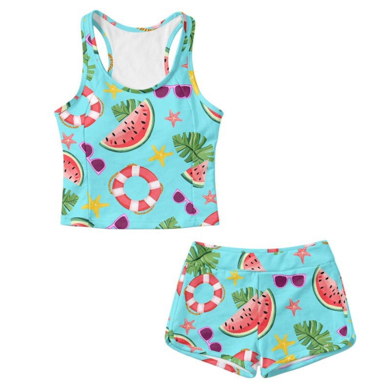 Girls' fashionable swimsuit set with watermelon print