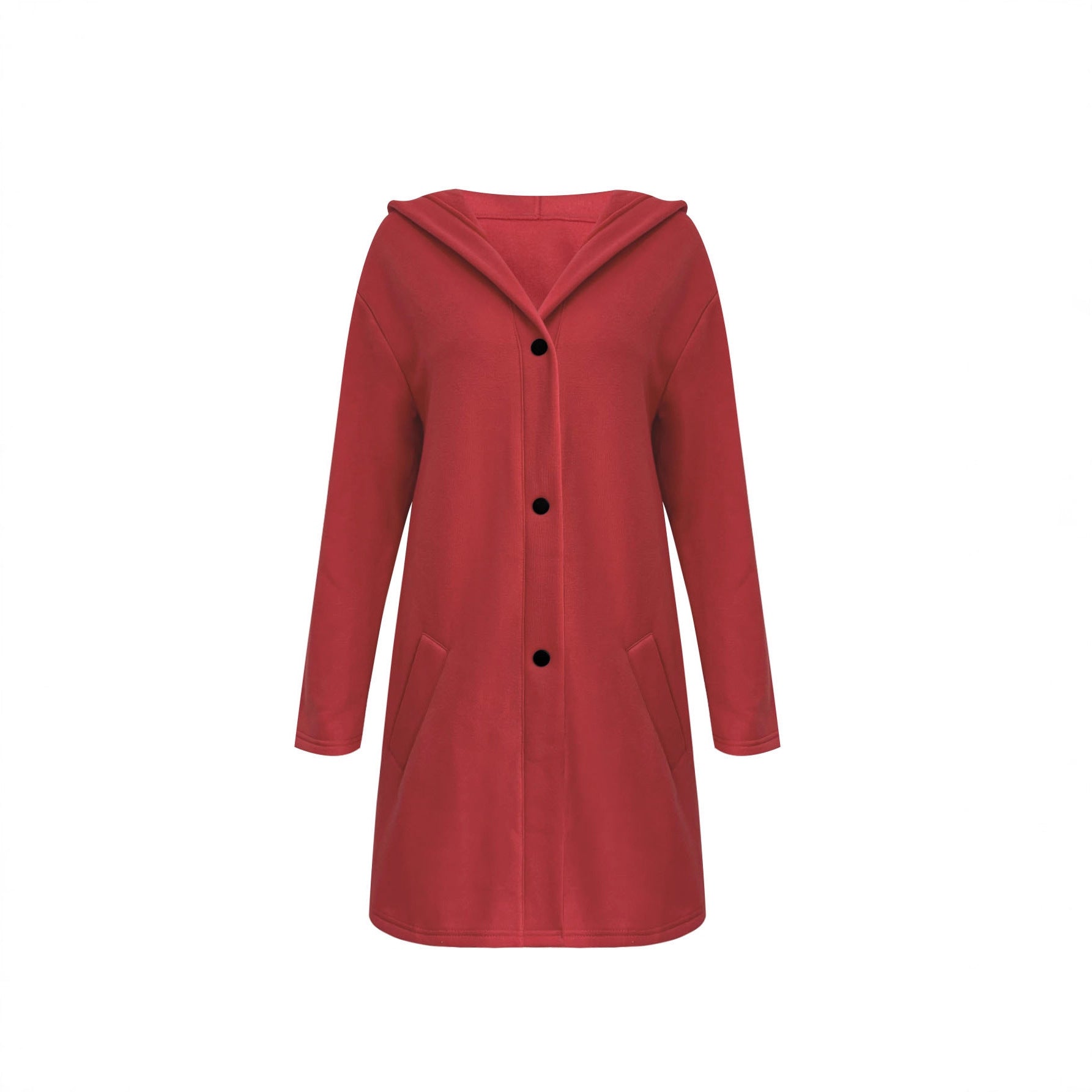 Femmes Bouton à capuche Cardigan à manches longues Loose Mid Longueur Coat Casual Outerwear avec