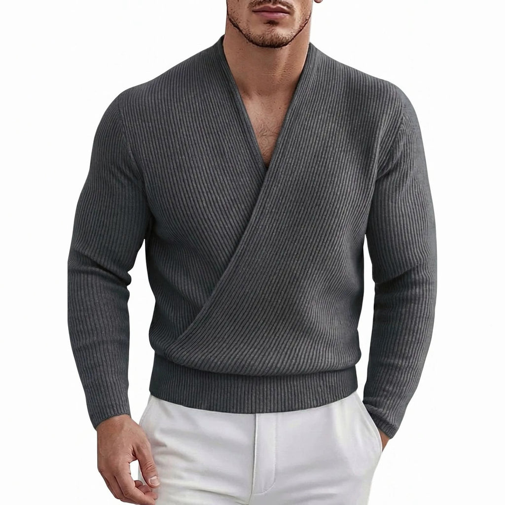 Sexy et élégant Col V profond Cross-front Knit Top à manches longues