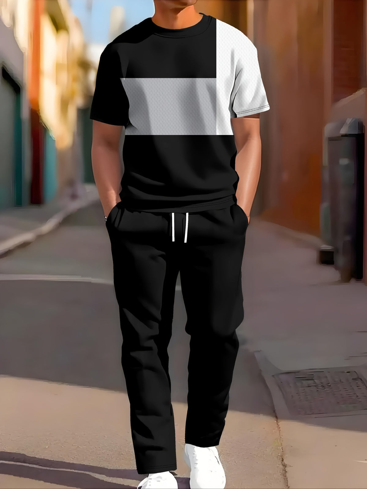 Vêtements de sport occasionnels manches courtes et pantalons longs Imprimés Ensemble deux pièces
